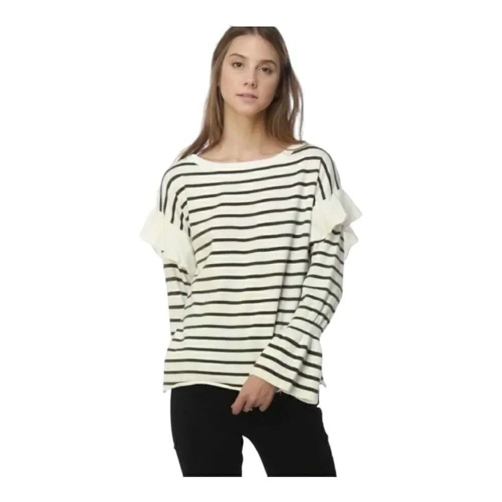 Womens Anthropologie Lumiere Young Contemporary Striped Ruffle Top - Sz L